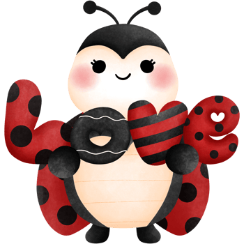 Ladybird with love letters watercolor clipart, Love bug, Cute character in valentine themed. png
