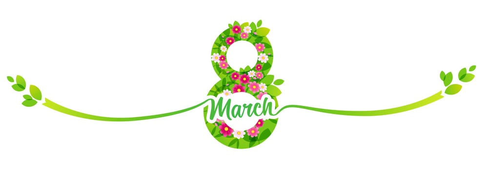 March 8 Happy Women's Day Internet banner. Floral icon. vector