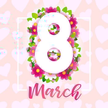March 8, Happy Women's Day elegant congrats. Floral paper number eight. Network poster vector