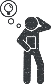 Man with documents have an idea icon vector illustration in stamp style