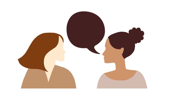 Young women talking together. People communicating. Positive dia vector