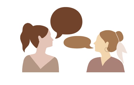 Young women talking together. People communicating. Positive dia vector