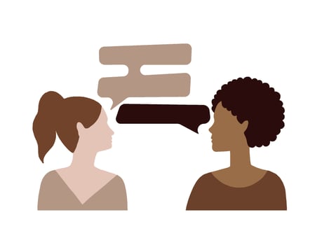 Young women talking together. People communicating. Positive dia vector