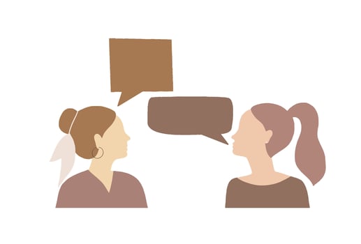 Young women talking together. People communicating. Positive dia vector