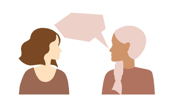 Young women talking together. People communicating. Positive dia vector