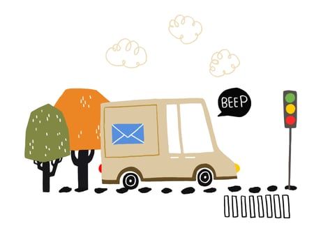 A simple children's illustration with a delivery car in the city vector