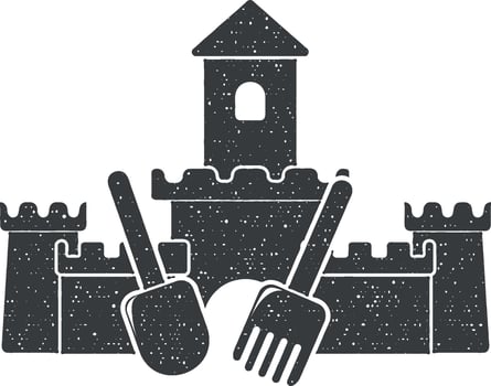sand castle vector icon illustration with stamp effect