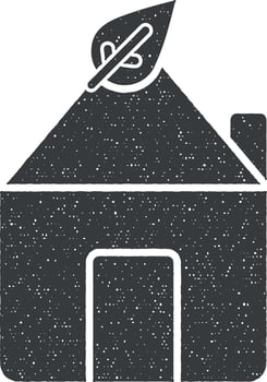Green, home, leaf vector icon illustration with stamp effect