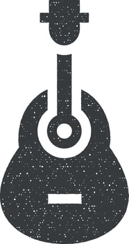 Guitar, Acoustic, melody, music vector icon illustration with stamp effect