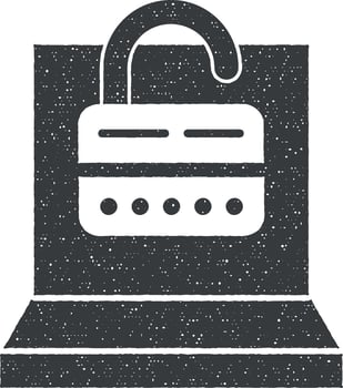 Web development, secure login vector icon illustration with stamp effect