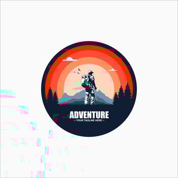 Hiking, climbing logo or label. Camping trip, expedition emblem. Lettering vector