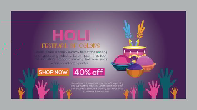 Happy Holi colorful banner template indian hinduism festival celebration, social media poster design  and horizontal banner template for holi festival celebration vector