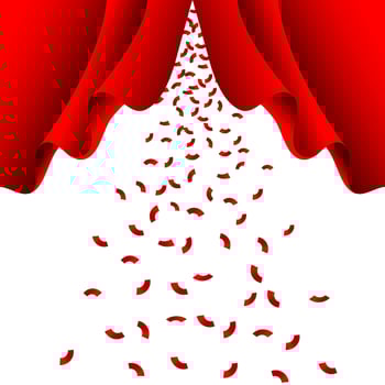 Red ribbon fall from red curtain vector