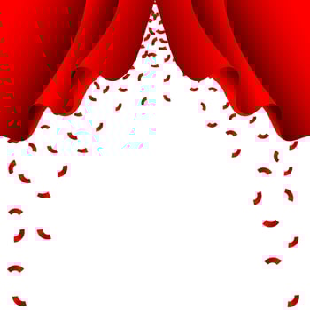 Red ribbon fall from red curtain on white background vector