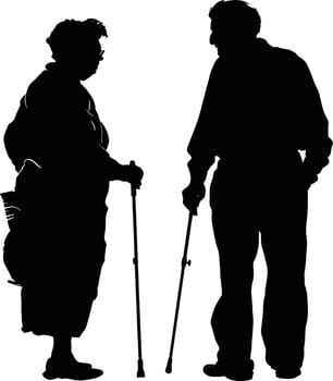 AI generated Silhouette couple of the elderly black color only full vector