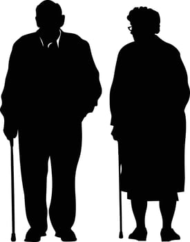 AI generated Silhouette couple of the elderly black color only full vector