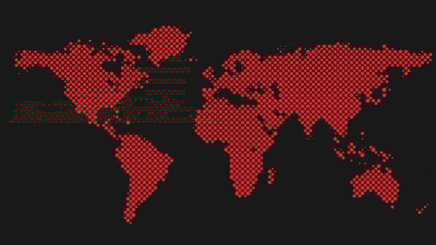 Halftone world map background - vector dot pattern graphic design