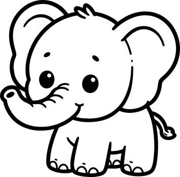 Elephant cartoon character line doodle black and white coloring page png