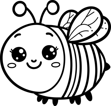 Bee cartoon character line doodle black and white coloring page png