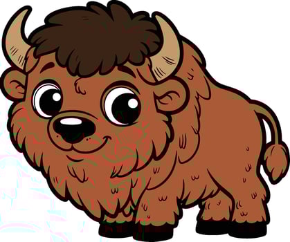 Bison 2D cartoon character clipart vector