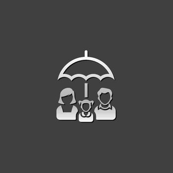 Family umbrella icon in metallic grey color style. Insurance protection safety vector