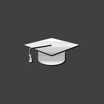 Graduation hat icon in metallic grey color style. Education college student vector