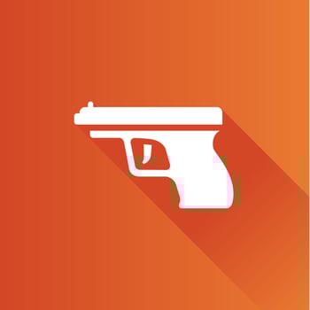 Arm gun flat color icon long shadow vector illustration