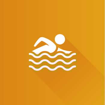 Man swimming flat color icon long shadow vector illustration