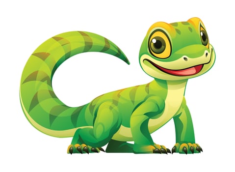 Cute green lizard cartoon illustration. Vector reptile isolated on white background