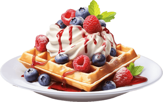 AI generated belgium waffles with berries and ice cream png