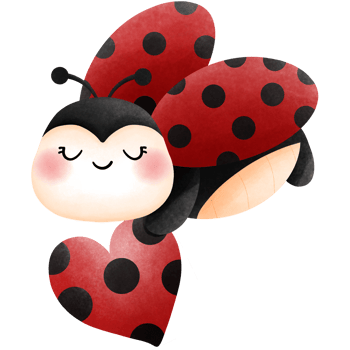 Adorable ladybug with red and black heart clipart, Watercolor valentine animal lovers illustration. png