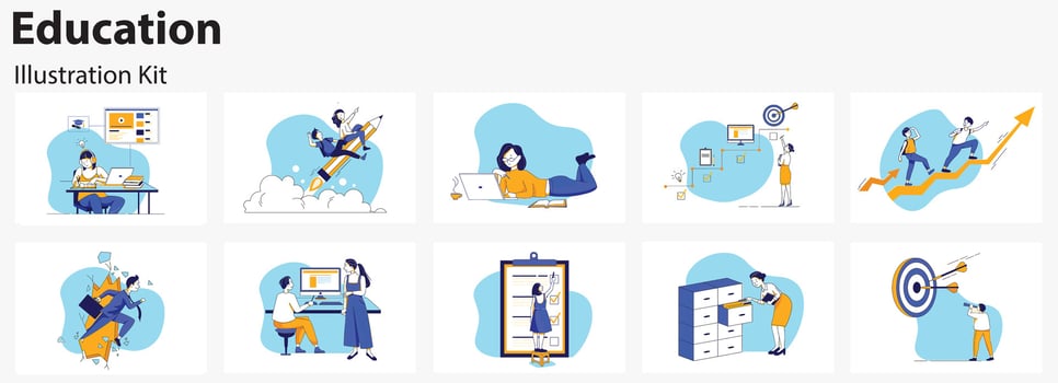 infographic Educational content for creative blog post  Blogger character SEO  Creative writing. Copy writer. Content management. Use for web banner, infographics, hero images. vector