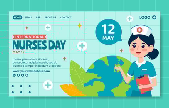 Nurses Day Social Media Landing Page Cartoon Hand Drawn Templates Background Illustration vector