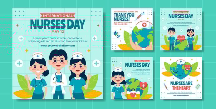 Nurses Day Social Media Post Flat Cartoon Hand Drawn Templates Background Illustration vector