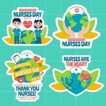 Nurses Day Label Flat Cartoon Hand Drawn Templates Background Illustration vector