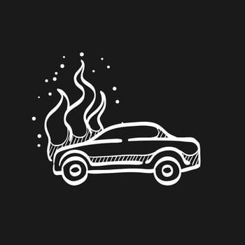 Car on fire doodle sketch illustration vector
