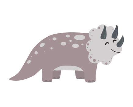 Illustration of cute cartoon dinosaur on white background. Can be used for children's room, sticker, t-shirt, mug and other design. Cute little triceratops. vector