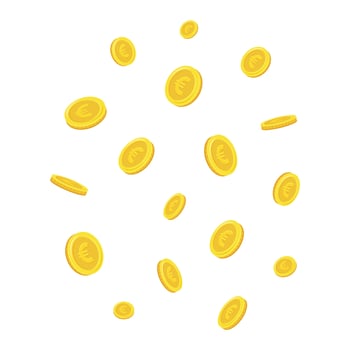 Euro coins. Falling coins, falling money, flying gold coins, golden rain. vector