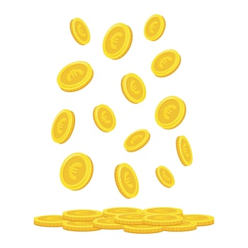 Euro coins. Falling coins, falling money, flying gold coins, golden rain. Stack of gold coins. vector
