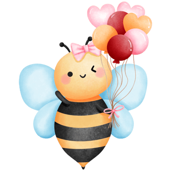 Bee and balloons flying in a joyful clipart, Watercolor honeybee illustration for valentines day gift. png
