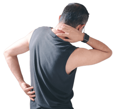 The man experiences back pain, indicating a potential injury or muscle problem affecting the spine or joints, necessitating attention to alleviate the ache and restore optimal bodily function. png