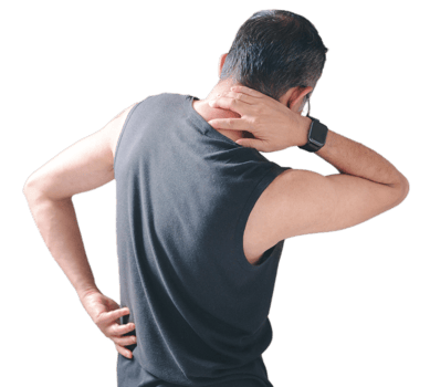 The man experiences back pain, indicating a potential injury or muscle problem affecting the spine or joints, necessitating attention to alleviate the ache and restore optimal bodily function. png