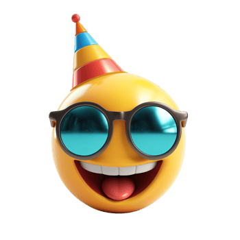 AI generated 3d icon of smiling face with party hat and sunglasses isolated on transparent background png