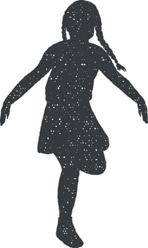 girl jumping silhouette icon vector illustration in stamp style
