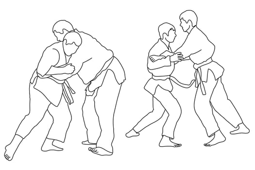 Line  sketch of sportive judoka fighter. Judoist, judoka, athlete, duel, fight, judo, isolated vector