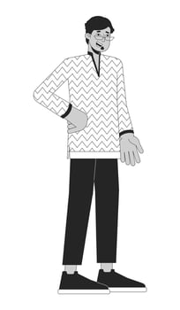 Eyewear man traditional costume black and white 2D line cartoon character. Arabic kurta male adult isolated vector outline person. Hindu festival Deepawali monochromatic flat spot illustration