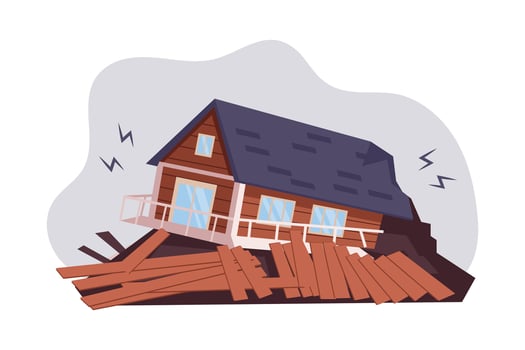 Destroyed house. Hurricane, tornado, earthquake. The concept of natural disasters. Illustration, vector