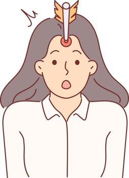 Business woman with arrow in forehead became target of advertising company promoting services for entrepreneurs. Business targeting metaphor for finding partners and corporate clients png