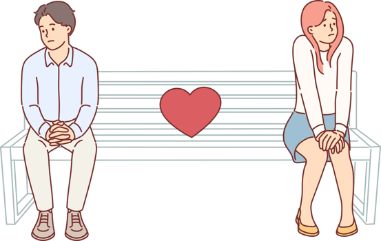 Shy couple on first date, sitting on park bench and feeling awkward due to lack common interests. Quarreling shy husband and wife look in different directions, embarrassed to apologize or confess love png