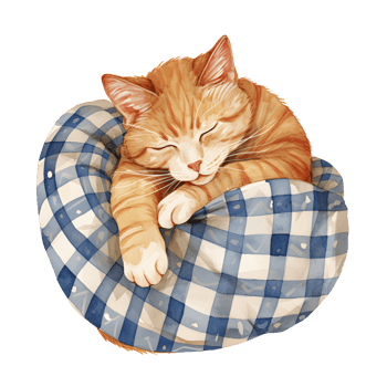 AI generated A charming watercolor illustration featuring a snug cat adorned in pajamas, peacefully curled up for a nap, creating a heartwarming and cozy scene. png